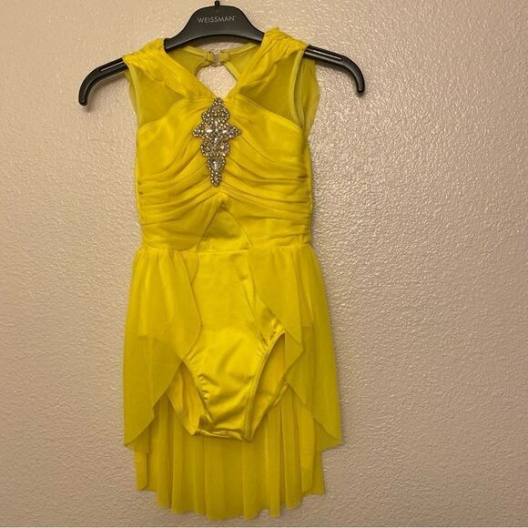 Weissman Dance costume yellow rhinestone Take Me Home 12997 IC child 7/8 - Picture 2 of 11